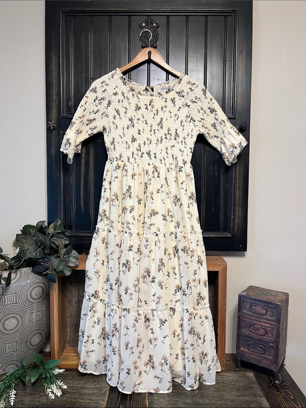 JessaKae Floral Smocked Top in Pale Yellow Maxi Dress